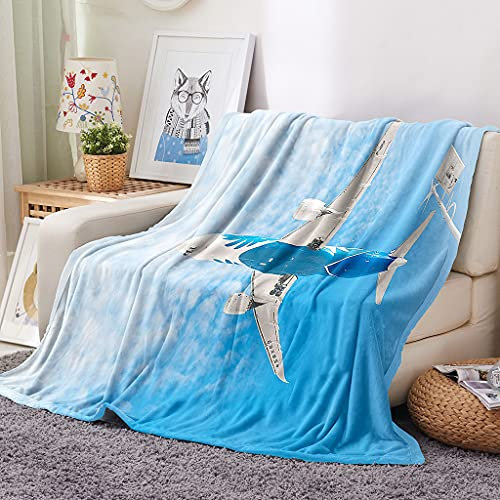 EHOMERY Manta Grande Picnic Cobija Peluda Manta Fina Verano Cobija Suave Avión Paisaje Manta De Primavera Mantas Decorativas Suaves Y Cómodas Azul 150x130cm