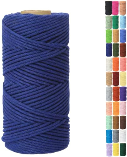 Binwat 5mm x100m Macrame Cord Thick Natural Cotton Cord DIY Crafts Yarn Thread Twisted Spool Twine String Cotton Rope for Wall Hanging,Plant Hangers,Knitting,Decorative Projects(Dark blue)