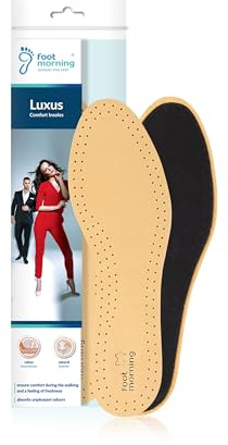 Foot Morning - Plantillas Luxus de Cuero para Calzado, Plantillas de Cuero Curtido de Primera Calidad, Absorción del Olor del Calzado con Carbón Activo, Para Hombre y Mujer (41 EU Hombre)