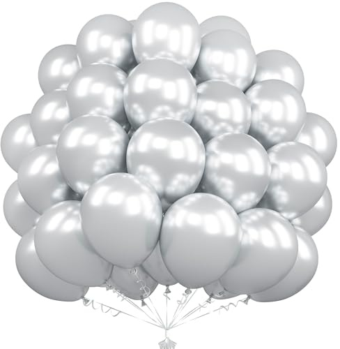Unisun Palloncini metallizzati 12 pollici, 50 pezzi, argento cromato, per feste