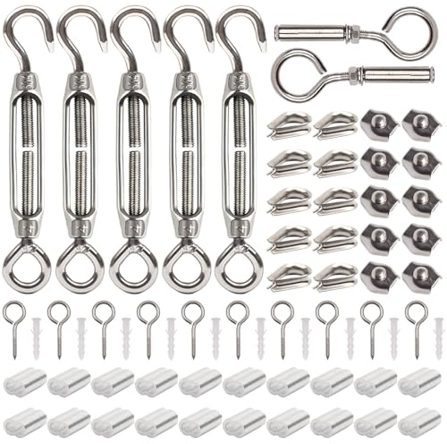 YIKAOMAI® 3mm Drahtseil Spanner Set, M4 Spannschlösser aus Edelstahl kit, für 3mm Kabel & Drahtseile (M4 Spannschlösser Edelstahl 67pcs kit)