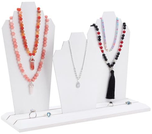 PH PandaHall Expositor para collares de madera, organizador porta joyas con 3 paneles, portaobjetos para collares, busto caballete, expositor para joyas para exhibición, hogar, venta, blanco