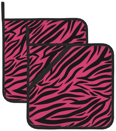 Pot Holder Set of 2,Pink Zebra Print Heat Resistant Kitchen Potholders Hot Pad for Cooking,Baking and Barbecue