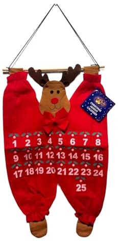 Christmas Advent Calendar Fabric Felt Panels with Pockets Wall Hanging Decoration Large Kids Santa Snowman Reindeer Xmas Party Fill Your Own Gifts Toys (Reindeer)