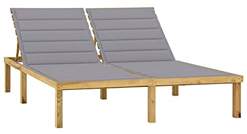 Annlera Sonnenliege Relaxliege aus Holz mit Grau Auflage Doppel-Sonnenliege Liegestuhl Klappbare Liegenauflage für Garten Terrasse oder Balkon Ergonomischen Designs 200x138x77 cm