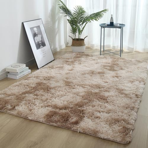 XUEDNGM Hochflor Teppich Wohnzimmer 100 x 220 cm Teppich Wohnzimmer Hochflor Langflor rutschfest Waschbar Flauschig Weich rutschfest Moderne Deko für Wohn Schlafzimmer, Beige