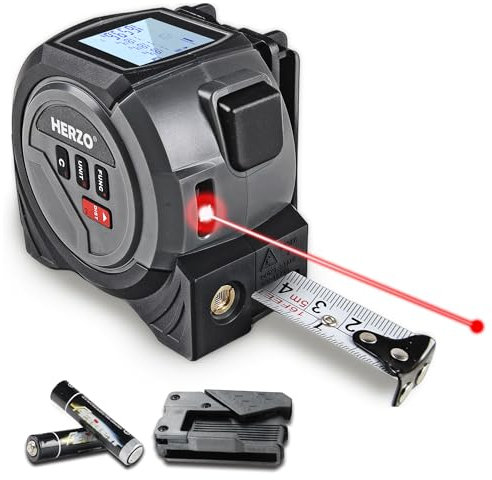 HERZO 2-in-1 Laser Entfernungsmesser Digitales Maßband mit Laser， Distanzmessgerät mit LCD Hintergrundbeleuchtung M/In/Ft，Reichweite bis 40 m& 5m Maßband, Pythagoras/Abstand/Fläche/Volumen Messung