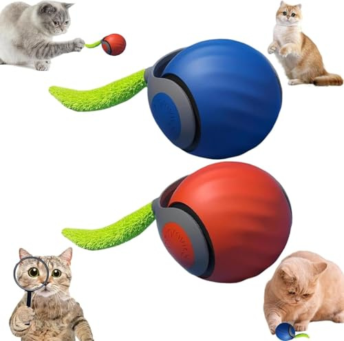 Speedy Tail kattleksak Speedy Tail 2.0, smart interaktiv leksak med 2 lägen, automatisk rörelse, kattboll med två hastigheter, USB-uppladdningsbar, #Organe+blå boll