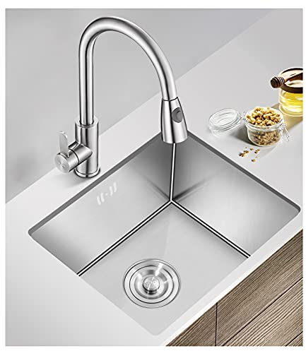 WOTZOV Allzweckspüle, 18 Zoll große Einzelspüle, quadratische Edelstahlspüle, 8 Zoll tief, handgefertigte Bar-Spüle mit Wasserhahn und Abflussset, Küchenspüle,Eine Farbe C1
