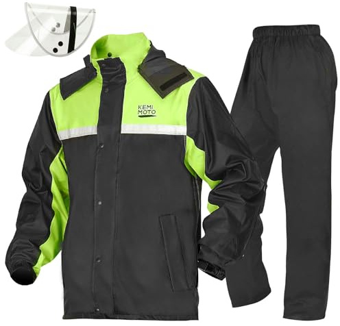 KEMIMOTO Rain Suit for Men, Motorcycle Rain Gear Waterproof Protective Rain Coat with Pants 2 Pieces Rainsuit Breathable Outdoor Fashion Green 2XL