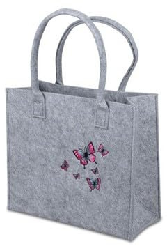 formano Tasche Einkaufstasche Shopper Filz-Tasche grau 40x18cm H:34cm mit aufgestickten Schmetterlingen verziert, 1 Stück Lieferumfang -Auswahl nach Verfügbarkeit