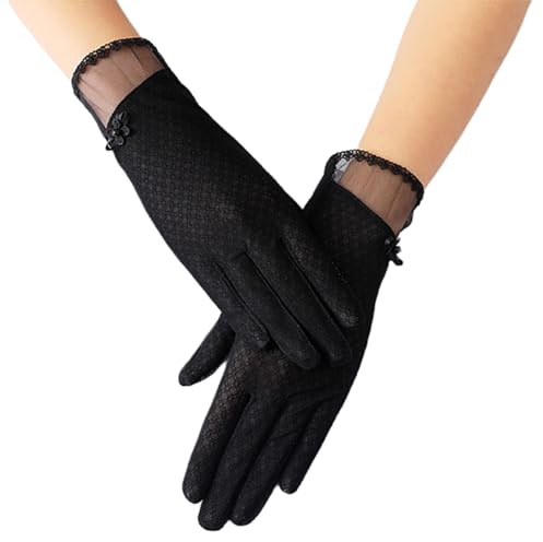OTKARXUS Damen Sonnenschutz Handschuhe,1 Paar Kurze Florale Spitze Handschuhe Anti-Rutsch Fahrhandschuhe, Sommer Sonnenschutz Touchscreen Handschuh für Hochzeit Abend Party Bankett Outdoor Radfahren