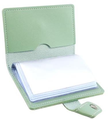 GAUENEEN Leather Business Card Holder, 26 Card Slots, RFID Blocking Secure Professional Card Organizer with Snap Closure (Mint Green)