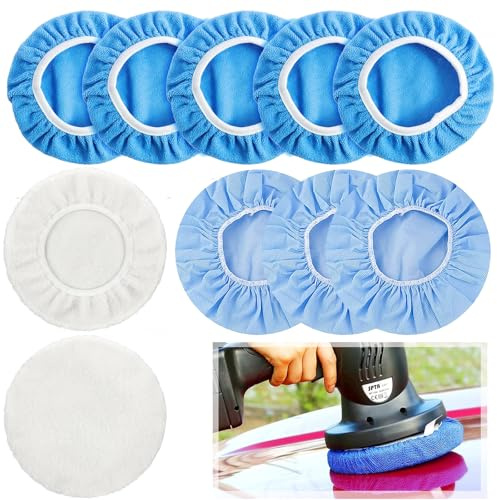 Cofano di Lucidatura 10 Pezzi Lucidatrice 220-250mm Cappuccio per Lucidatura Auto Kit Lucidatura Tamponi 5 Cofano in Microfibra Morbida 3 Non Tessuto 2 Pile di Corallo per Lucidare Lucidatrice Auto