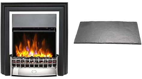 Dimplex Cheriton Deluxe Optiflame Chrome Freestanding Electric Fire and Slate Effect Hearth Pad