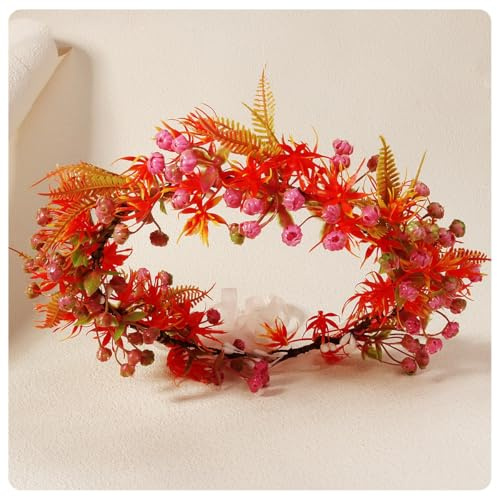 AMateschitz Blumenkranz Haare Haarschmuck Hochzeit Verstellbarer Haarkranz Blumen Braut Kopfschmuck Künstliche Blumen Krone Böhmischer Stil Flower Crown für Strand Party Festival Fotografie Rot#2