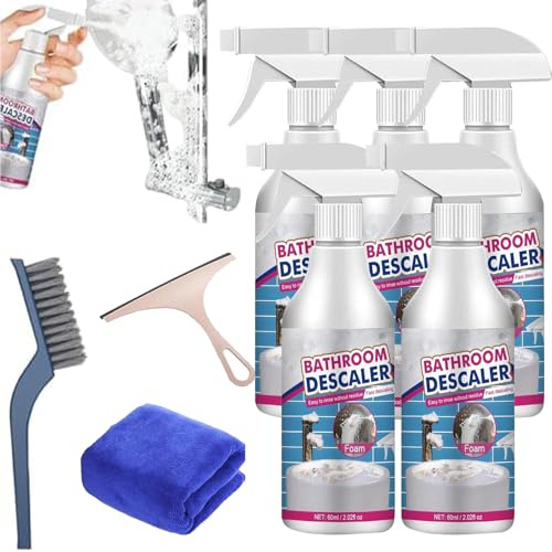 Spray de espuma descalcificadora de baño, 60 ml/59.7 ml, limpiador de inodoro, limpiador de cal para baño, limpiador de espuma para inodoro, vidrio, lavabo, bañera, grifo (5 piezas)