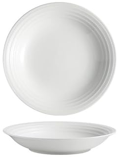 Dinner Plates 12-inch Large White Line Ceramic Shallow Bowl Deep Plate Soup Kitchen Restaurant Commercial Service Breakfast Dinner Party Supplies(12 in)