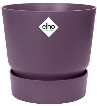 Elho Greenville Rond 40cm Pot de Fleur - Vintage Prune | Ø 39 x H 36.8 cm | Soucoupe Intégrée | Convient à une Utilisation Extérieure | Plastique 100% recyclé