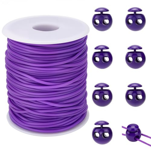 CRASPIRE 54.68 iarda di Cavi in Gomma per Tubi Cavi Viola Scuro da 2mm con 8 fermacavi in Plastica Tubi in Gomma Fermamaglie da Barbiere per Lavori A Maglia Collane di Perline Fai da Te Bracciali