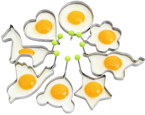 8pcs Set Stainless Steel Egg Rings Molds Non Stick for Cooking Frying Eggs Omelets Egg Shaper Pancake Maker with Handle for Griddle Pan