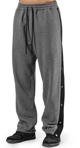 Pantalón de baloncesto para hombre, pantalón de corte holgado, botones a presión lateral, chándal transpirable, elástico, cintura con cordón, bolsillos con cremallera y tobillos, ajustados, pantalones