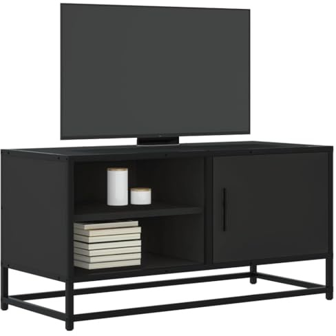 Frdhee TV Board Fernsehregal,TV-Schrank Schwarz 80x34,5x40 cm Holzwerkstoff und Metall,Eckkommode für Fernseher Wohnzimmer Schlafzimmer
