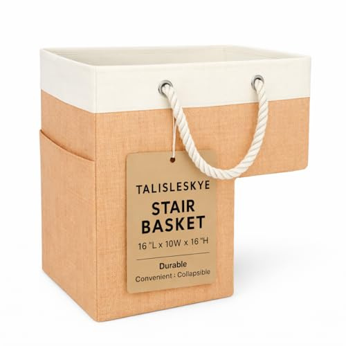 talisleskye Stair basket,Foldable staircase baskets,Step stairs storage baskets with handle,1pcs apricot