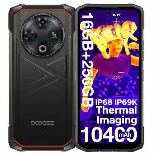 DOOGEE Fire 6 Rugged Smartphone, Thermal Imaging Rugged Phone Android, 10400mAh Battery Phone, 16GB+256GB/2TB, 50MP+8MP, 4G Dual SIM IP68 Waterproof Phones, 3 Card Slots, Fingerprint ID, Black