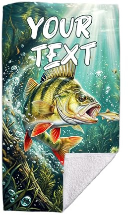 Personalisiertes Badetuch Angeln 70x140 mit Namen Barsch Motiv Baumwolle | Strandtuch für Angler, personalisiert mit Name oder Wunschtext, Geschenk für Angler zum geburtstag, intensiver Druck