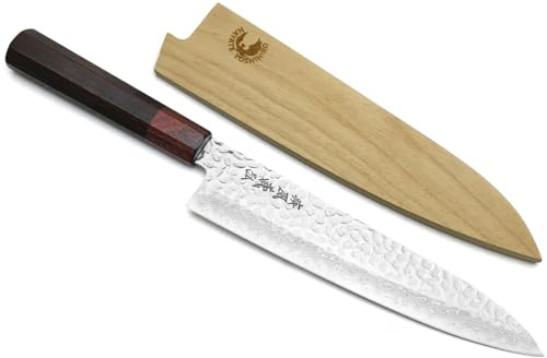 Yoshihiro VG10 46 Layers Hammered Damascus Gyuto Japanese Chefs Knife (Octagonal Shitan Rosewood Handle) (7 (180mm))