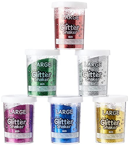 Baker Ross Stor glitterspridare för konst och hantverk för barn – stor glitterbehållare, perfekt för pyssel i klassrum, skolor och förskolor (6-pack) 100 g