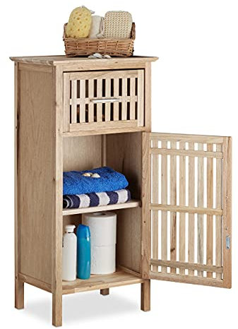 Relaxdays Badschrank Walnuss, platzsparender Nischen Beistellschrank, halbhoher Holzschrank 82 x 40 x 29 cm HxBxT, natur
