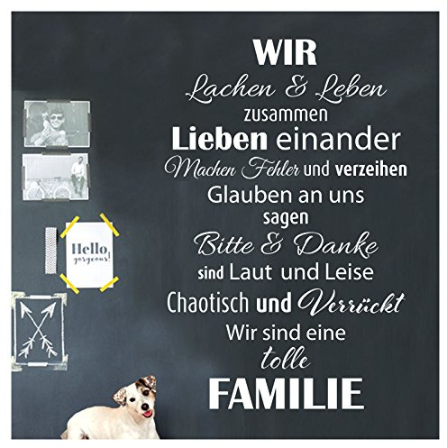 Wandaro W3456 Wandtattoo Spruch Wir sind eine tolle Familie... I weiß 58 x 90 cm I Flur Diele Wohnzimmer Aufkleber selbstklebend Wandaufkleber Wandsticker