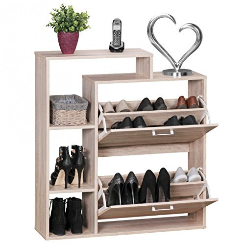 KADIMA DESIGN Schuhkipper Holz 2 Fächer Sonoma Eiche 12 Paar Schuhe Schuhschrank Schuhkommode