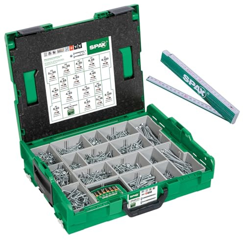 Coffret de montage SPAX, L-BOXX, grand, WIROX A3J, T-STAR plus, tête fraisée, 16 dimensions, 2446 pièces, y compris SPAX BITcheck et mètre pliant SPAX, 5000009161019