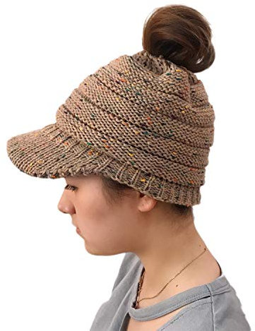 IBLUELOVER Schirmmütze Damen Wintermütze Oben Hohl Baskenmütze Bunte Gestrickte Schiebermütze Pferdeschwanz Ballonmütze Herbst Winter Baseballcap mit Schirm Ski Sport Outdoor Mütze Newsboy Kappe