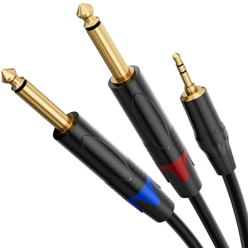JOMLEY 3,5 mm auf 6,35 mm Stereokabel, Miniklinke 3,5 mm TRS Stereo auf Dual 6,35 mm TS Mono Y-Splitterkabel für Smartphones, Laptops, CD-Player, Lautsprecher, Verstärker - 1 Meter