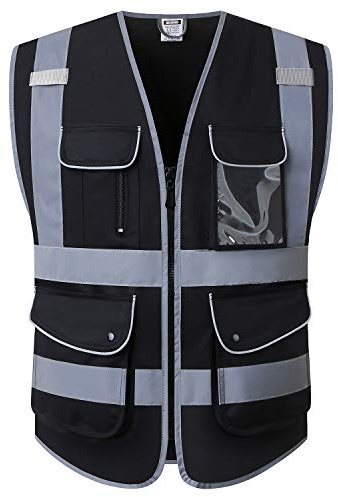 HATAUNKI Reflective Safety Vest for Men Women Mesh High Visibility Vest with 9 Pockets and Front Zipper Class 2 Work Vest Meets ANSI/ISEA Standards(Black-03, XX-Large)