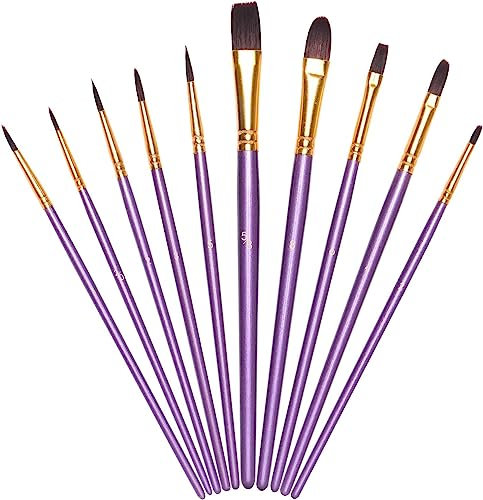 Vicloon Pinceles para Pintura, 10 Piezas of Pinceles de Nylon para Acuarela, óleo, Dibujo de líneas, Set de Brushes de Artista para Principiantes, Profesionales y Amantes de la Pintura (Púrpura)