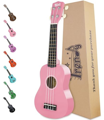 Trendy Soprano Saint Patrick's Day Ukulele for Beginners 21 Inch Hawaiian Wood Ukuleles for Adult Student Starter Four Strings Guitar (Pink)