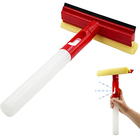Dee Plus Tergivetro in gomma 3 in 1, Pulivetro con Spruzzino Incorporato, con Spugna e lama in gomma, per interni ed esterni, per pulire vetri, finestrini auto, lavavetri con flacone (2 Pezzo)