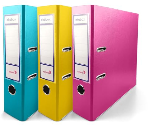 Netuno 3 archivador turquesa amarillo rosa A4 ancho 8 cm anillas duraderas resistente papelería documentos oficina escuela organización práctica almacenamiento eficiente estable