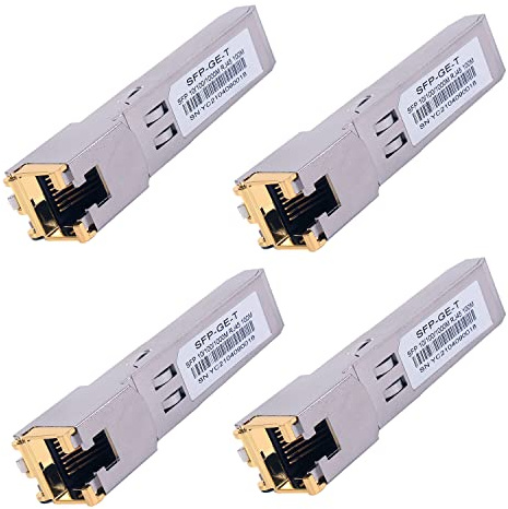 4PCS 1000BASE-T Gigabit SFP auf RJ45 Kupfer Ethernet Modular Transceiver für Cisco,Meraki,Ubiquiti,D/TP Link,Supermicro,Netgear,Broadcom, 1.25G SFP-T CAT5E/CAT6 bis zu 100m Mikrotik S-RJ01