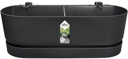 elho Greenville Easy Balcony 52 Blumentopf Balkon - Übertopf für Balkon - 100% recyceltes Plastik - Ø 52.0 x H 19.4 cm - Living Schwarz | L 21.2 x B 52 x H 19.4 cm | Integrierter Untersetzer | 100% recyceltes Plastik