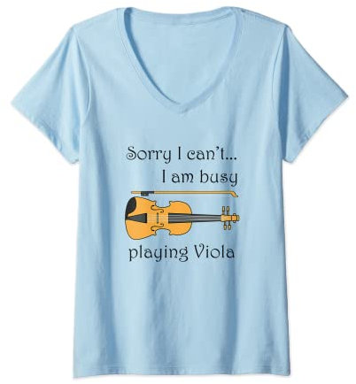 Damen Musiker Bratschist beschäftigt Bratsche spielen Musiknoten T-Shirt mit V-Ausschnitt