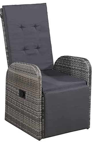 Hommdiy Rattan Liegestuhl Garten Liegestuhl mit Auflage Gartenstuhl Relaxstuhl Sessel Sonnenliege Hochlehner Stuhl Gartensessel Gartenmöbel Poly Rattan (1x Grau)