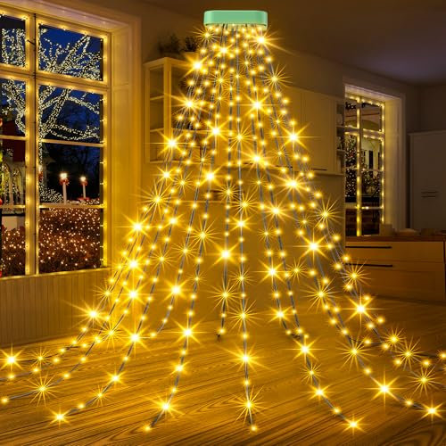 GYLEFY Lichterkette Weihnachtsbaum, 16 Stränge 2M 400LED Christbaumbeleuchtung mit Ring, Lichterkette IP65 Wasserdicht Timer 8Modi Christbaumbeleuchtung für Weihnachtsdeko Außen Innen-Warmweiß