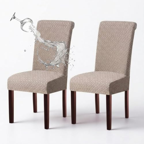 KELUINA Waterproof Stretch Dining Chair Covers, Set of 2, Khaki