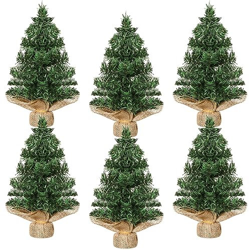 Mini-Weihnachtsbaum für den Tisch, künstlicher Mini-Weihnachtsbaum, Miniatur-Kiefer mit Leinenbasis für Weihnachtsdekorationen, Innenbereich, Zuhause, Küche, Esstisch (30 cm, einfacher Stil), 6 Stück